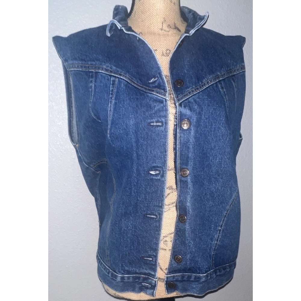 Levi's Tops Women's M Blue Denim Vest Button Front Point Collar Pockets Short